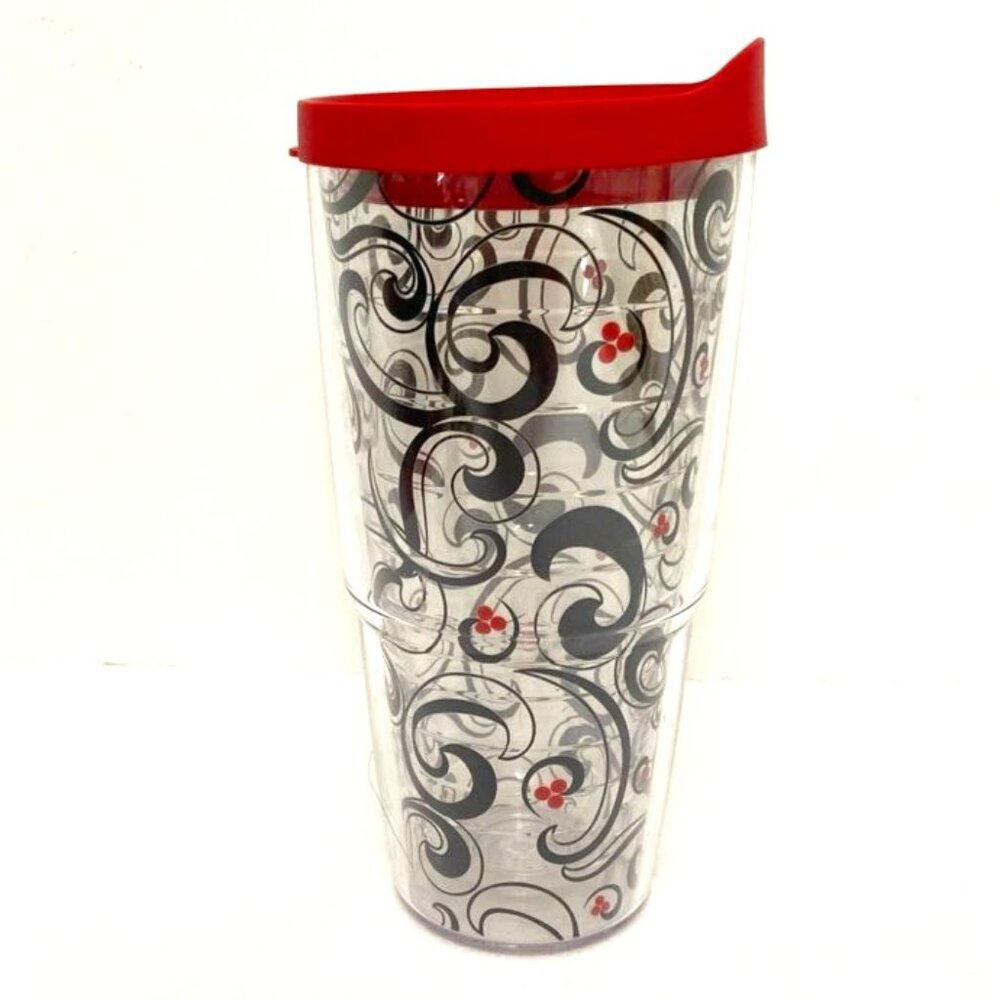 Tervis Tumbler & Red Lid. Black Swirl Red Berry Swirlwind 24 oz